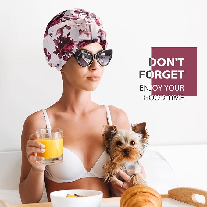 INNELO Luxury Shower Cap for Women Reusable Waterproof, Double Layered Shower - Image 6