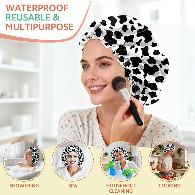 Shower Cap Reusable Double Layer Adjustable Elastic Waterproof EVA Hair Bath - Image 6