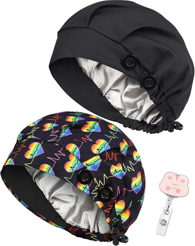 2 Pack Satin Lined Bouffant Scrub Caps - Image 5