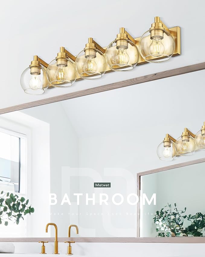 Bathroom Light Fixtures, 5 Light Brushed Gold Vanity Light, 32 Inch Modern Wall - Image 6