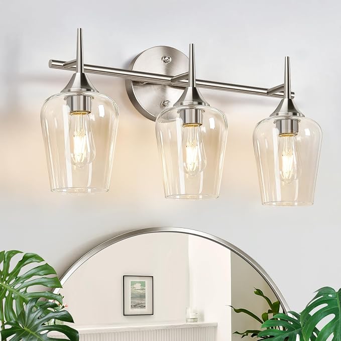MOKATNG 3-Light Bathroom Light Fixtures, 19.5 in Brushed Nickle Vanity Lights by Bathroomlightfixtures
