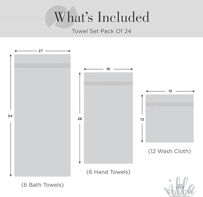 100% Cotton Bath Towel Set of 24-6 Bath Towels, 6 Hand Towels, 12 Wash Cloths - Image 5