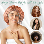 2 PCS Shower Cap Waterproof Double Layer Elastic Adjustable Reusable Hair Bath - Image 4