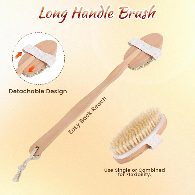 Dry Brush Set-4 Packs Natural Boar Bristle Dry Brushing Body Brush Exfoliating - Image 4