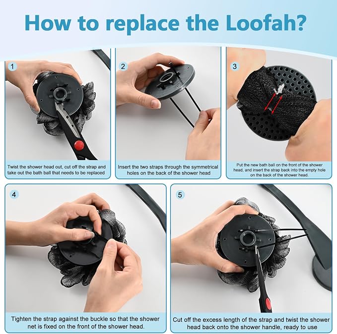 Loofah with Handle, 20.5'' Replaceable Shower Loofah to Improve Skin Health - Image 5