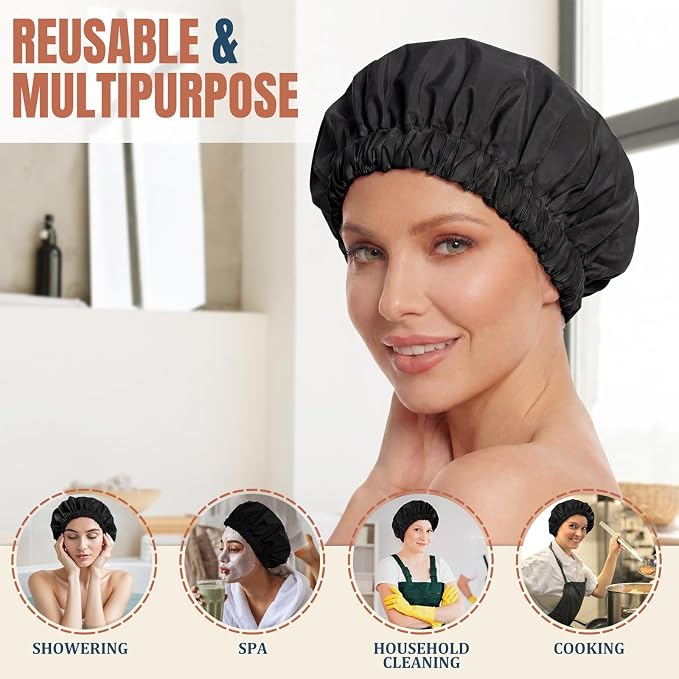 Reusable Shower Cap for Women, Large Waterproof Shower Bonnet - Image 3
