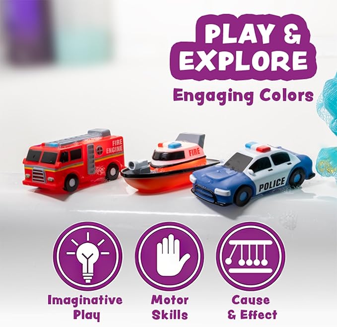 Tub Works® Emergency™ Cars Light Up Bath Toys, 6 Pack | Water-Activated Light - Image 7
