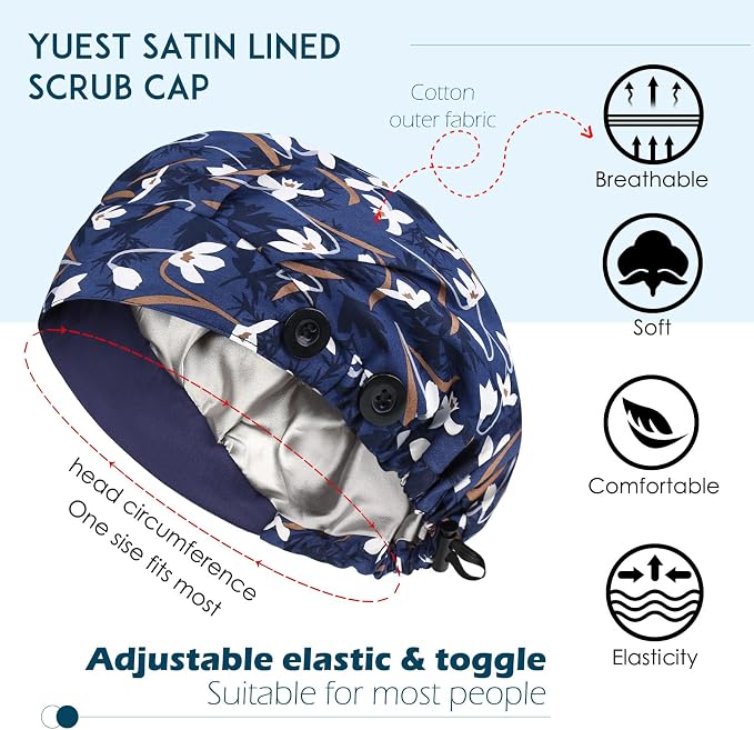 2 Pack Satin Lined Bouffant Scrub Caps - Image 2