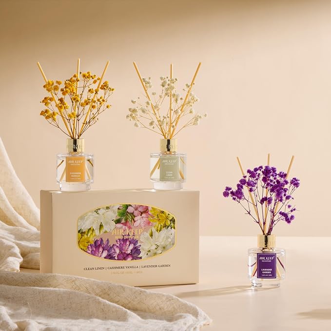 Airkeep Reed Diffuser Set of 3, Clean Linen Cashmere Vanilla Lavender Garden - Image 4