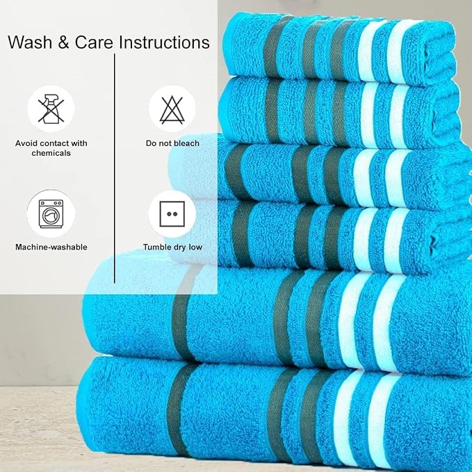 CASA COPENHAGEN Exotic 6 Pieces Towel Set- Teal, 525 GSM 2 Bath Towel 2 Hand - Image 6