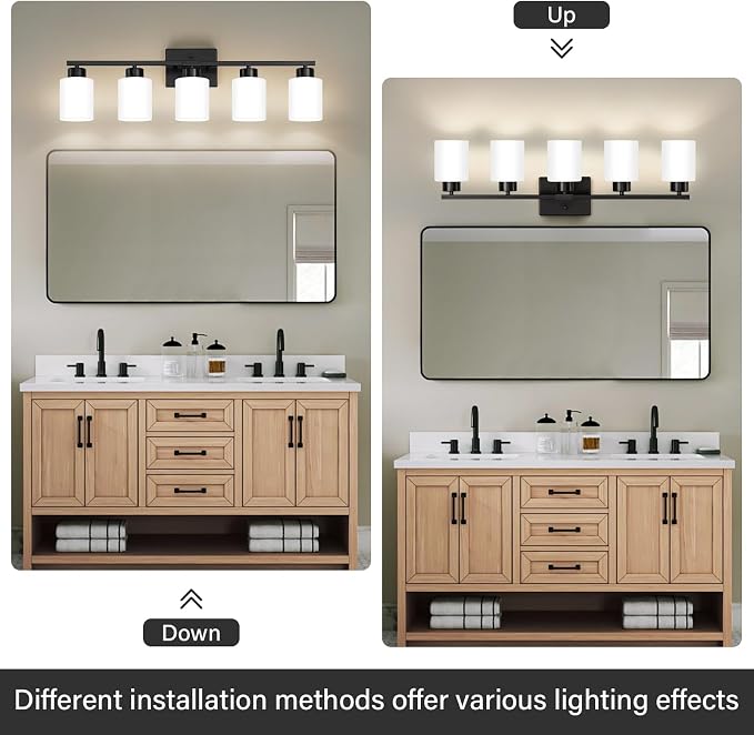 FonmYim Black Bathroom Light Fixtures, 5-Light Modern Vanity Light Over Mirror - Image 5