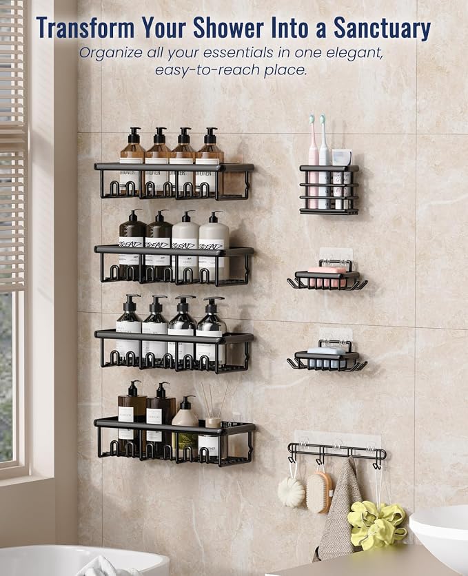 8 Pack Adhesive Rustproof Shower Shelves - Image 3