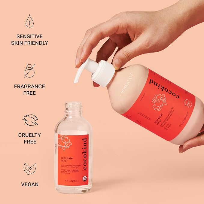Jumbo Rosewater Facial Toner by Cocokind, Double Cleanse, and Balance Skins pH - Image 2