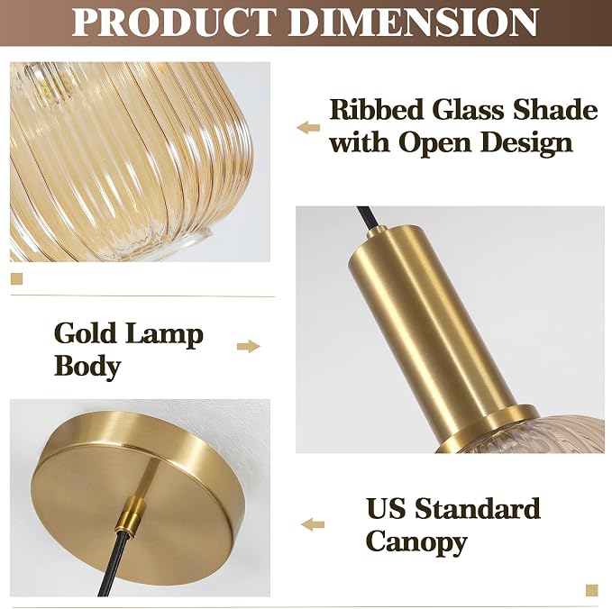 KCO Lighting Amber Glass Globe Pendant Light Mid Century Modern Kitchen Island - Image 3
