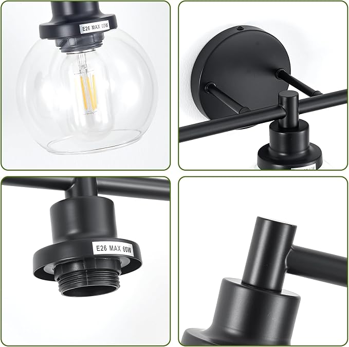 5-Light Bathroom Light Fixture Black Vanity Lights Over Mirror Modern Wall - Image 5