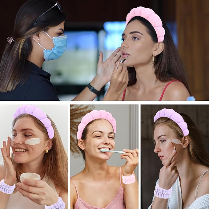 6Pcs Spa Set, Terry Cloth Headbands & Wrist Washbands - Image 5