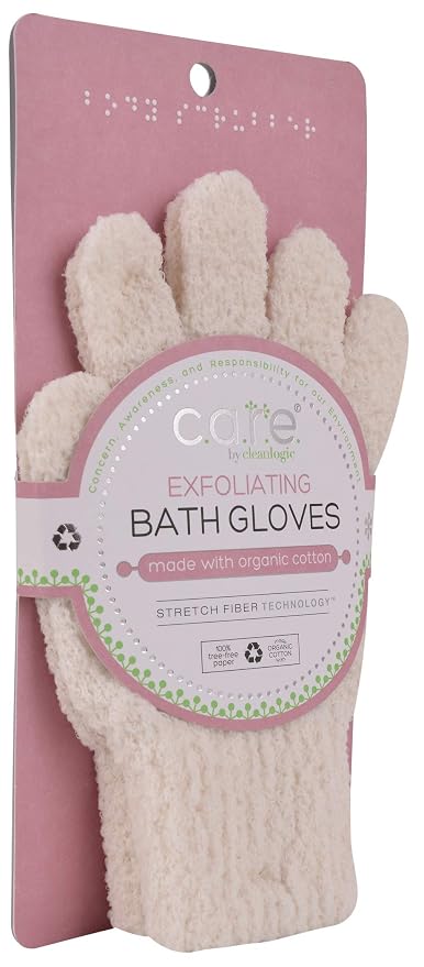 CleanLogic Exfoliating Bath and Shower Gloves, Certified Organic, 1 Pair - Image 2