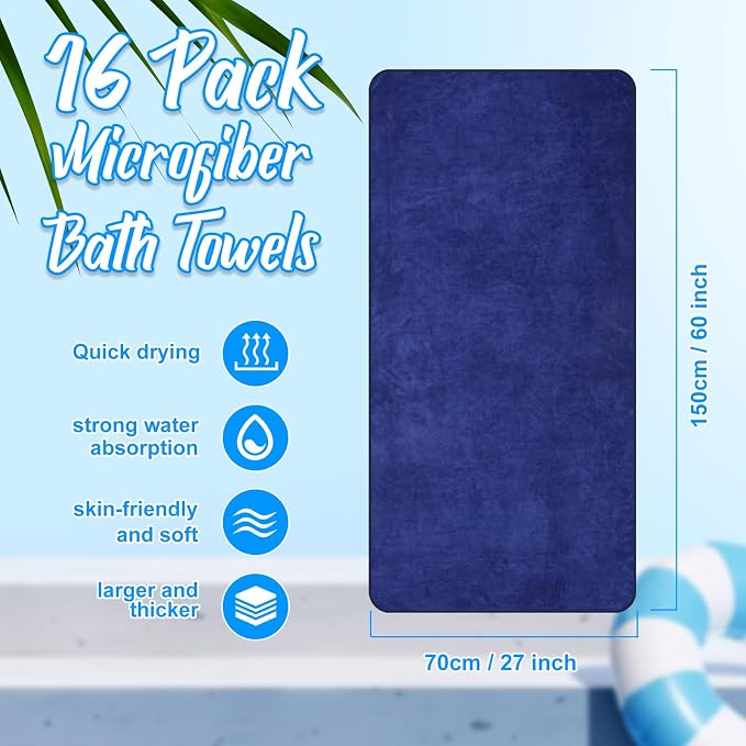 SmoothNovelty 16 Pack Microfiber Bath Towels Bulk 27'' x 60'' Oversized Beach - Image 2