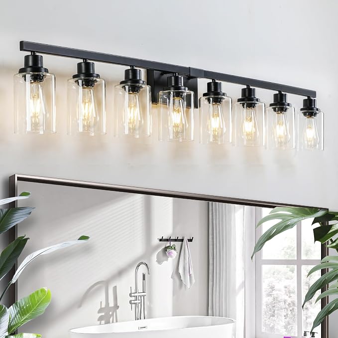 8 Light Bathroom Vanity Lights Over Mirror, 52inch Black Vanity Lights Fixtures by DIKAIDALights