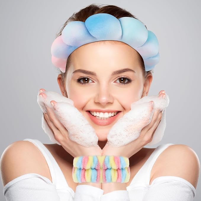 Zkptops Spa Headband for Washing Face Wristband Set Sponge Makeup Skincare - Image 2