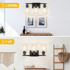 3-Light Vanity Light, Matte Black Bathroom Lighting Fixtures Over Mirror - Image 2