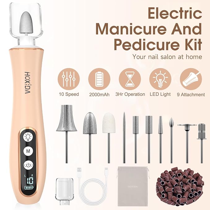 Professional Manicure Pedicure Kit, Cordless Electric Nail Drill - Image 2