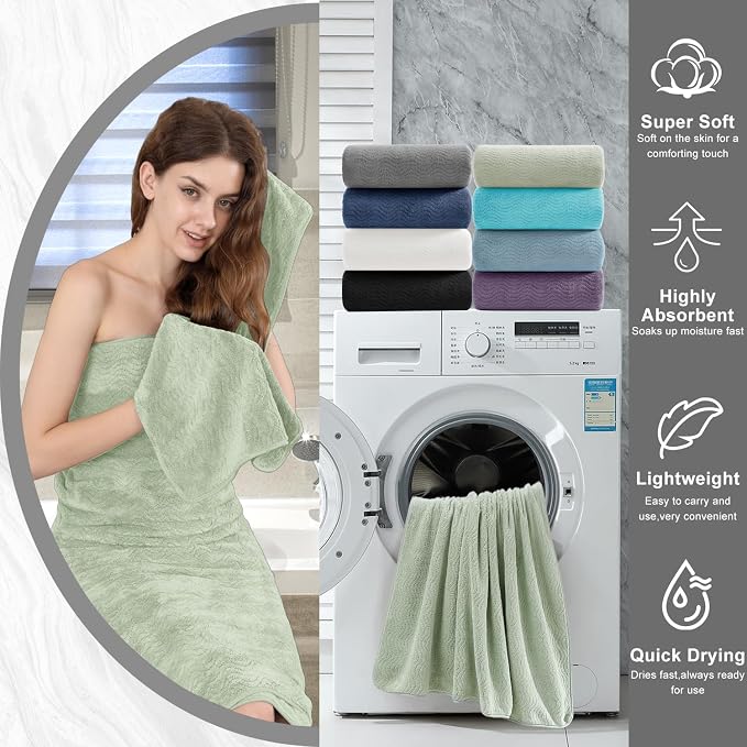 8 Piece Bath Towel Set Green|2 Oversized Large Bath Sheet, 2 Hand Towels - Image 8