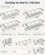 8 Pack Adhesive Rustproof Shower Shelves - Image 8