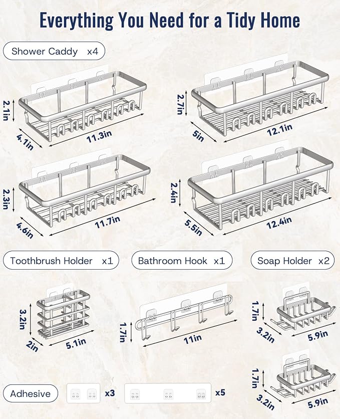 8 Pack Adhesive Rustproof Shower Shelves - Image 8
