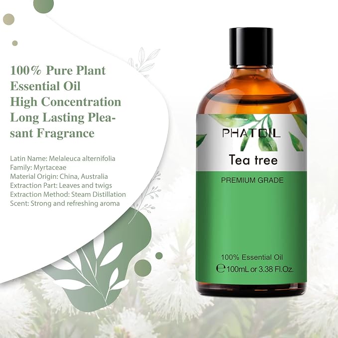 Tea Tree 3.38fl.oz Essential Oil, PHATOIL Pure Aromatherapy Oils - Image 2