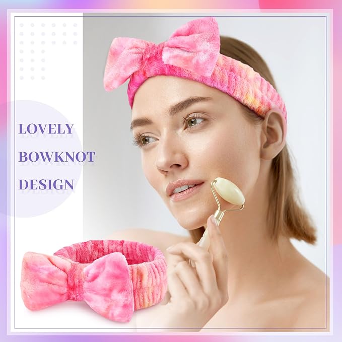Riceshoot 24 Pieces Spa Headband Skincare Microfiber Tie Dye Headband Elastic - Image 3