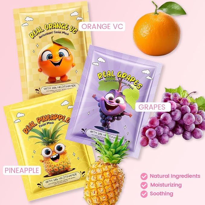 Kaely 6 Pack Fruit Face Masks for Kids, Kids Face Mask Spa Day Kit Supplies - Image 3