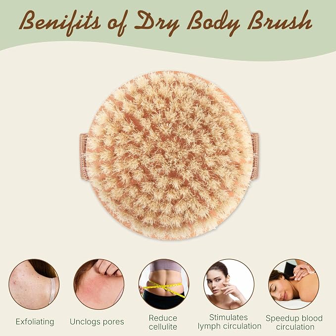 Dry Body Brush Set for Lymphatic Drainage, Round Boar Bristle Dry Brushing Body - Image 8