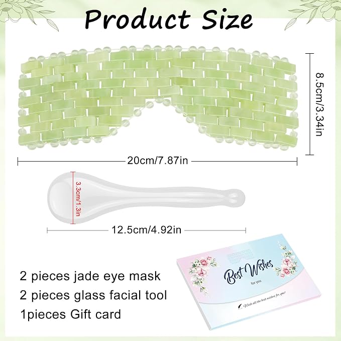 4 Pcs Jade Eye Mask & Skin-Safe Glass Facial Massage Tool, Jade Cooling Mask & - Image 2