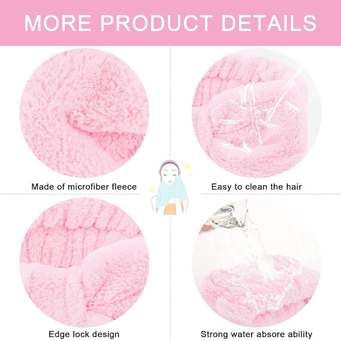 CIEHER 12 PCS Pink Makeup Headband - Image 2