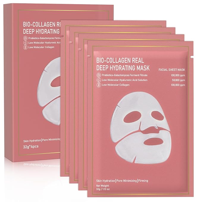 Collagen Face Mask, 4 Pack Bio-Collagen Real Deep Mask Overnight Hydrating Face by Nityrliv