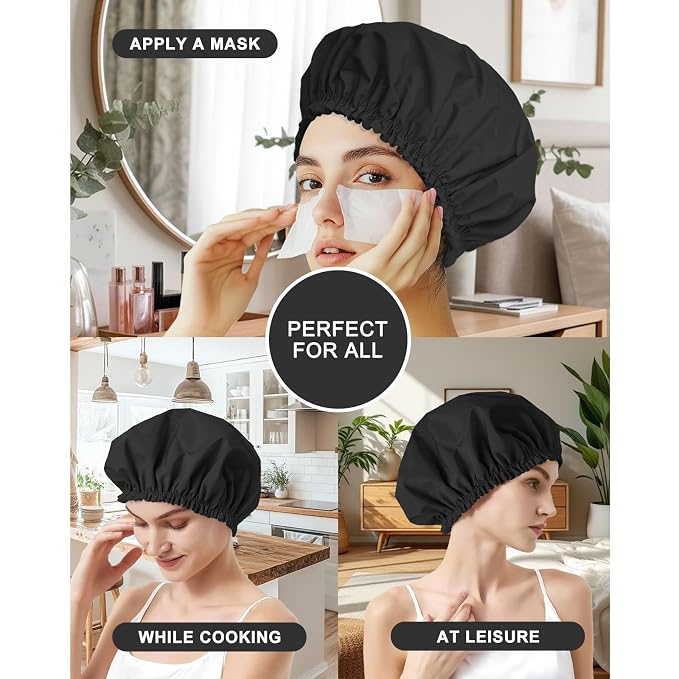 Shower Cap for Women, Double Layer Waterproof Bath Cap, Reusable Hair Protector - Image 3