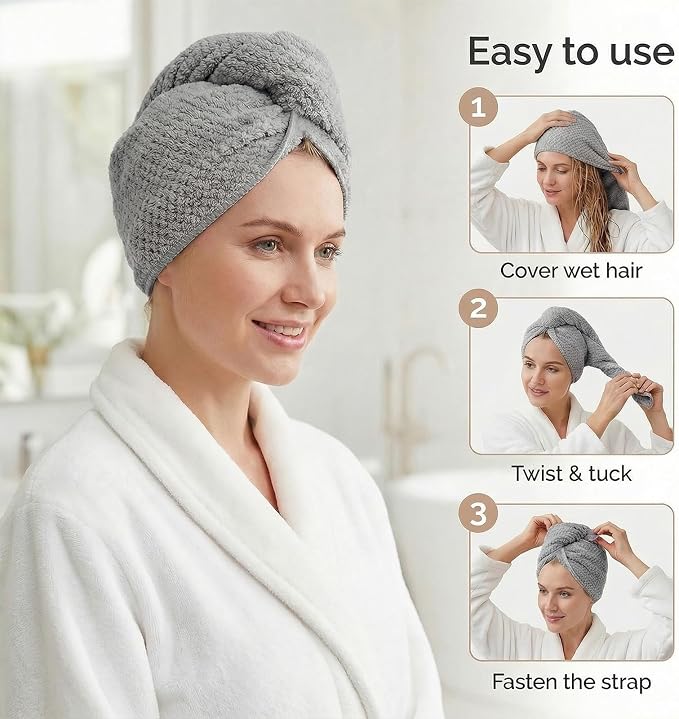 Microfiber Hair Towel Wrap for Women Extra Large Hair Turban Anti-Frizz Hair - Image 4