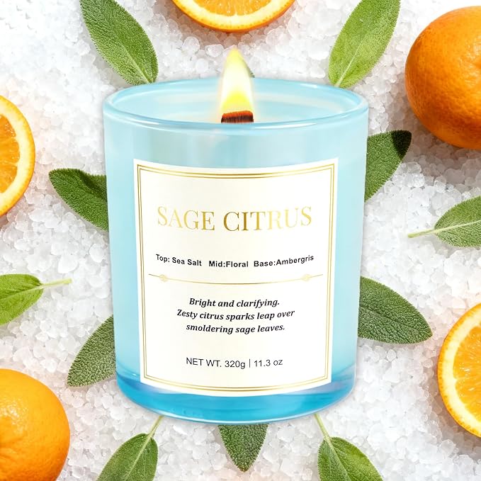 Scented Candles for Home, Wood Wick Sage Citrus Scented Candle, 22.6 oz 150 - Image 2