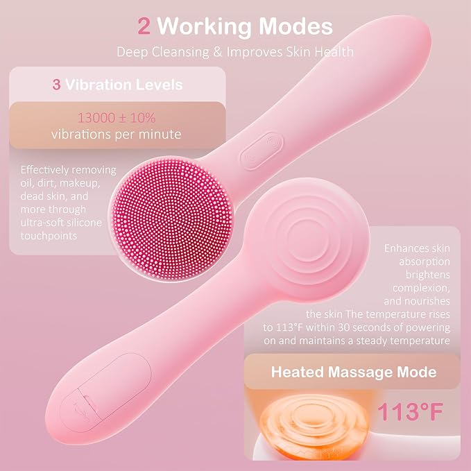 Facial Cleansing Brush Silicone Face Scrubber Waterproof Rechargeable - Image 4