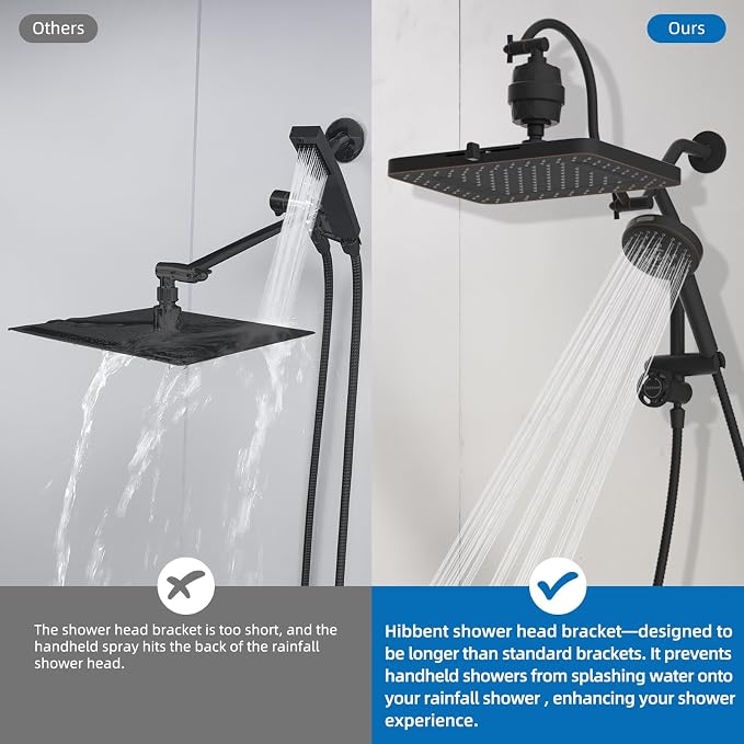Hibbent 5-spray Dual Filtered Rainfall Shower Head Combo, High Pressure 13'' - Image 7