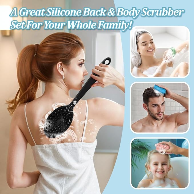 Silicone Back & Body Scrubber Set 2PCS, 13.4'' Gentle Exfoliating Back Scrubber - Image 5