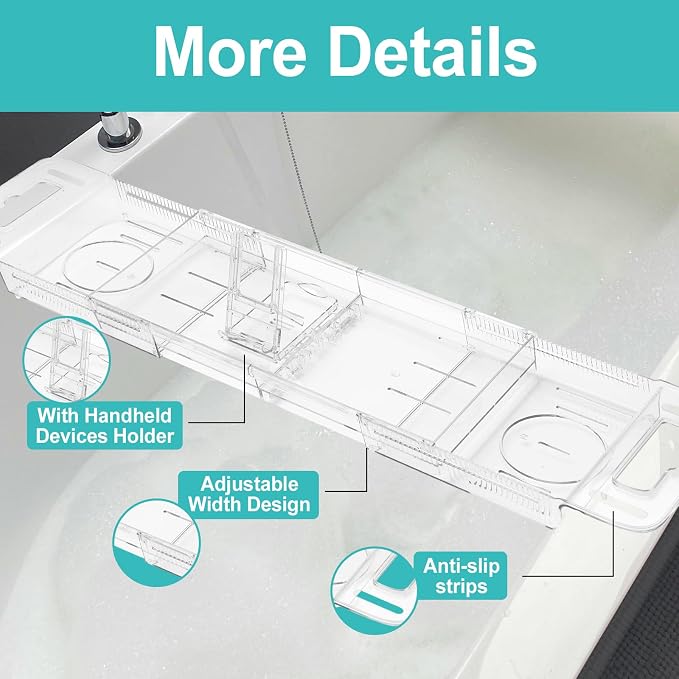 Expandable Bathtub Tray Caddy, Foldable Bath Table Trays, Bathtub & Bathroom - Image 5