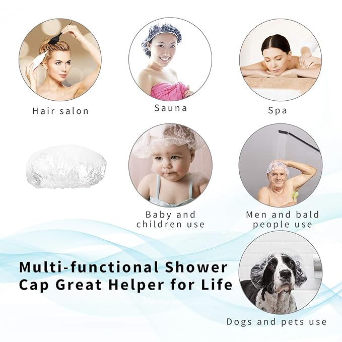 100PCS Larger Shower Caps Disposable, Thicker Waterproof Plastic Elastic Hair - Image 4