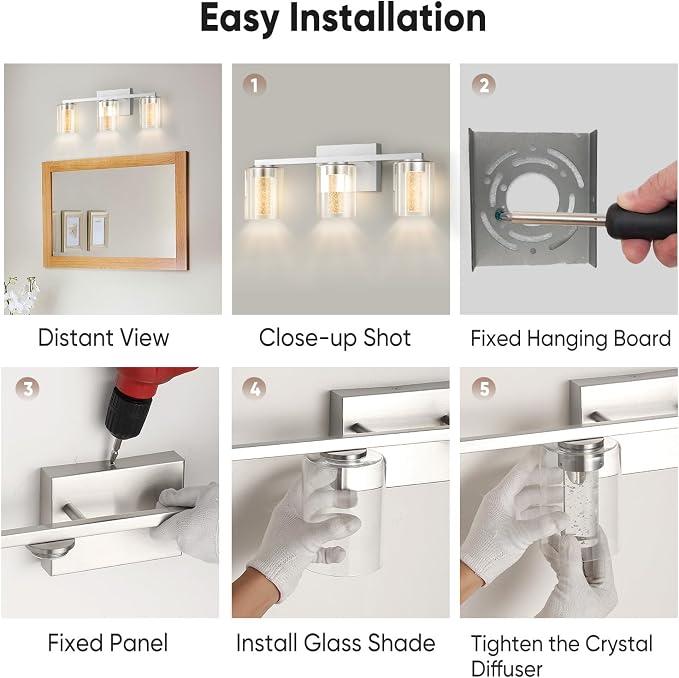 LED Modern Bathroom Light Fixtures Over Mirror, 3-Light Brushed Nickel Vanity - Image 6