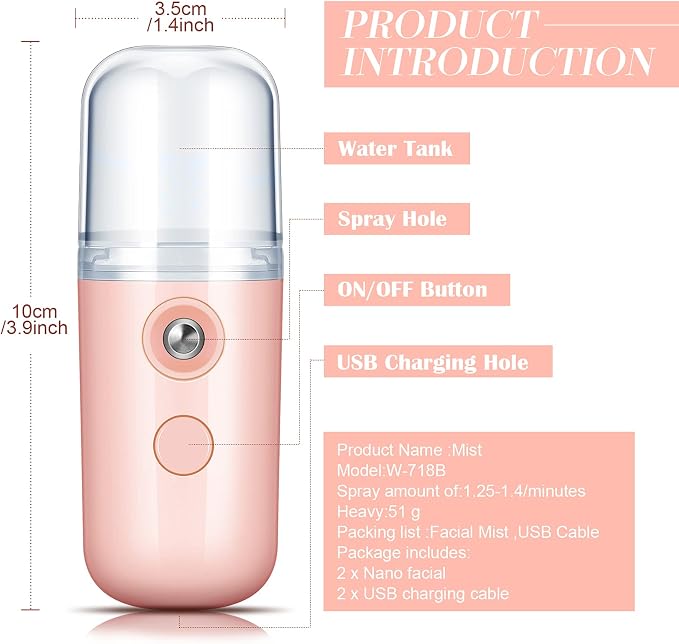Honoson 2 Pack Nano Facial Mister Spray Bottle Handheld Humidifier Portable - Image 2