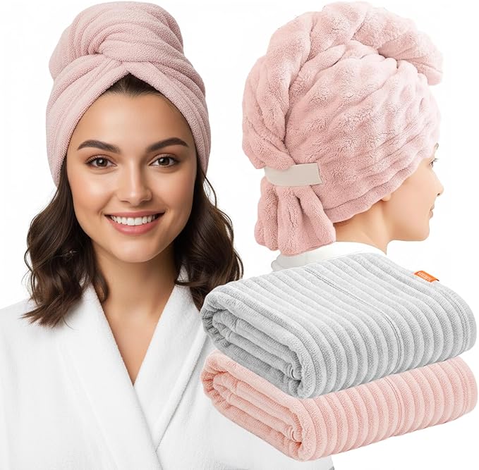 2-Pack Women's Microfiber Hair Towel Wrap: 50% Faster Drying, Ultra by YHPDYL