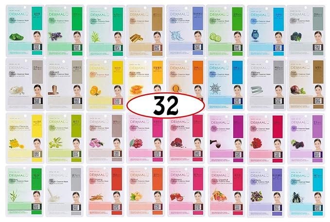 DERMAL Korean Collagen Face Mask 32 Combo Pack A+B Set – Hydrating & Soothing by DERMAL