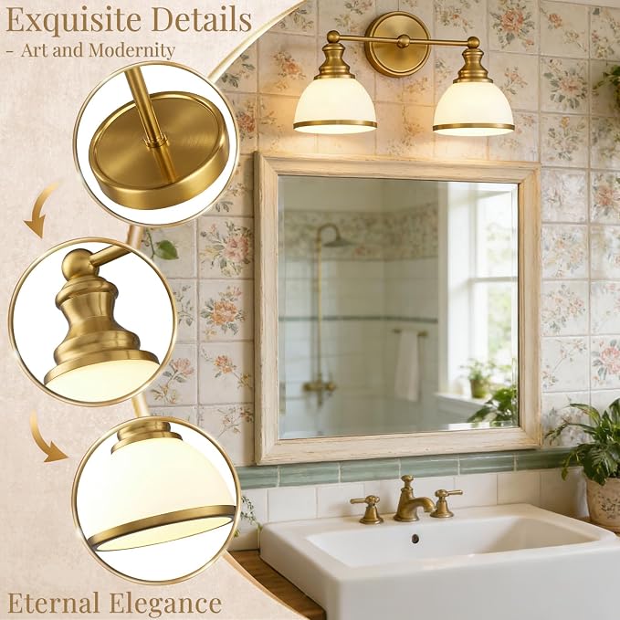 Hamilyeah 2-Light Gold Bathroom Vanity Light, Brushed Gold Wall Light Fixture - Image 5