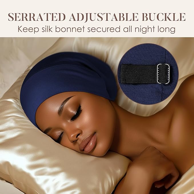 LULUSILK Mulberry Silk Lined Sleep Cap, No More Frizzy Tangled Hair, Stay On - Image 4